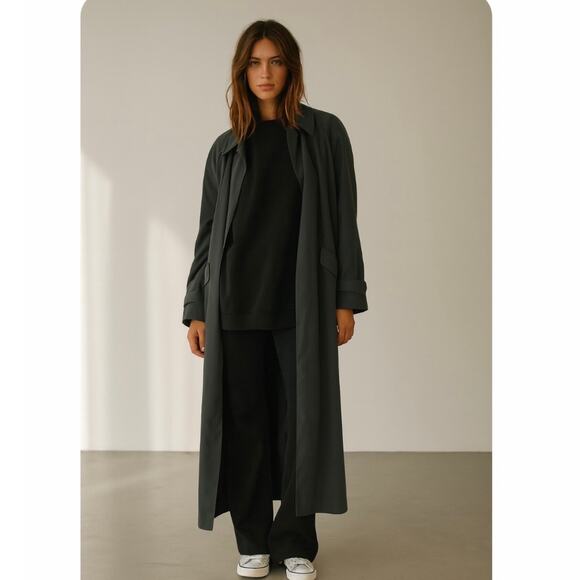 Vintage Classic Charcoal Gray Anne Klein Belted Trench Coat Effortless Classic - Picture 1 of 10